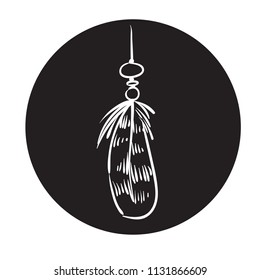 Detailed feather silhouette in a black circle. Laconic and stylish illustration. Monochrome vector