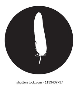 Detailed feather silhouette in a black circle. Laconic and stylish illustration. Monochrome vector