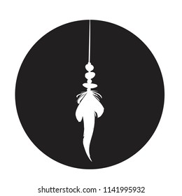 Detailed feather silhouette in a black circle. Laconic and stylish illustration. Monochrome vector
