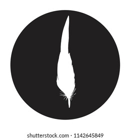 Detailed feather silhouette in a black circle. Laconic and stylish illustration. Monochrome vector