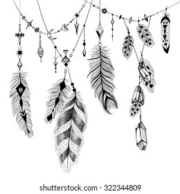 Detailed Feathers In Boho Style.