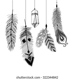 Detailed feathers in boho style.