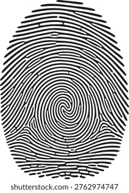 A detailed fingerprint pattern showcasing intricate whorl ridges and unique biometric features silhouette vector icon