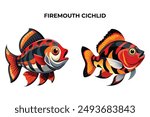 Detailed Firemouth Cichlid fish vector illustration. Perfect for culinary, marine, and environmental designs. High-quality vector for easy customization. Ideal for menus, packaging, education, and web