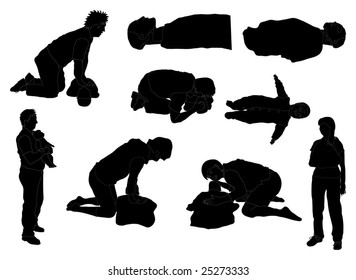 Detailed "First Aid" / emergency care silhouettes