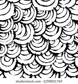 Detailed Fishscale Inky Pattern on Blotting Paper. Vector seamless ornament with black freehand drawn elements. Isolated on white background. There is an editable texture on Swatches Panel.