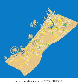 Detailed flat design map of the city in the Arab Emirates - Dubai