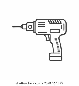 Detailed flat line vector illustration of a cordless drill showcasing modern design and utility for various DIY projects and home improvements