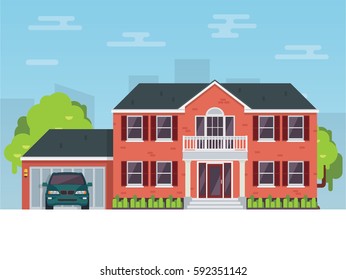Detailed flat style american house and Vector illustration
