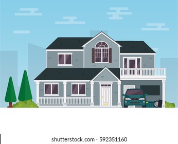 Detailed flat style american house and Vector illustration