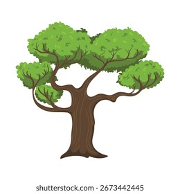Ilustración detallada de árbol plano con follaje verde brillante y tronco marrón robusto ideal para diseños ecológicos paisajes forestales jardinería y gráficos temáticos al aire libre