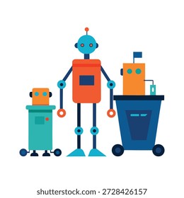 Composición detallada de Vector plano que ilustra soluciones autónomas de marcha y movilidad integradas en entornos urbanos futuristas