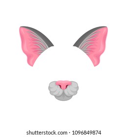 Detailed flat vector icon of pink cat s ears and nose. Mask of domestic animal. Element of carnival costume. Design for mobile app