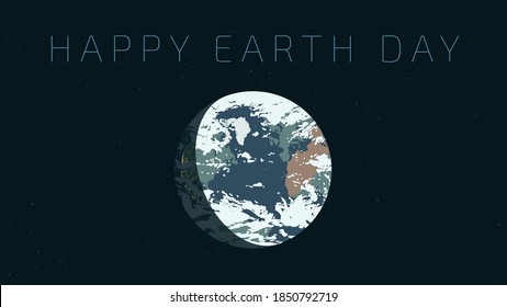 Detailed flat vector illustration of the Earth on top of a star background. Earth Day.