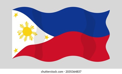 Detailed flat vector illustration of a flying flag of Philippines on a light background. Correct aspect ratio.