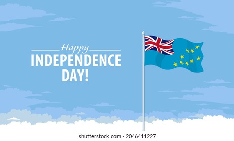 Ilustración detallada de un vector plano de la bandera de Tuvalu frente a un fondo celeste nublado. Feliz Día de la Independencia.