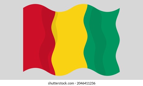 Detailed flat vector illustration of a flying flag of Guinea on a light background. Correct aspect ratio.