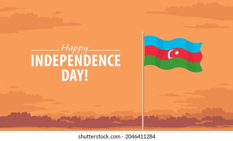 Ilustración detallada de un vector plano de una bandera de Azerbaiyán frente a un fondo celeste nublado. Feliz Día de la Independencia.