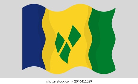 Detaillierte flache Vektorgrafik einer Fahne von St. Vincent und die Grenadinen auf hellem Hintergrund. Korrektes Seitenverhältnis.
