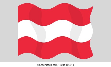 Detailed flat vector illustration of a flying flag of Austria on a light background. Correct aspect ratio.