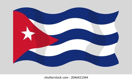 Detailed flat vector illustration of a flying flag of Cuba on a light background. Correct aspect ratio.