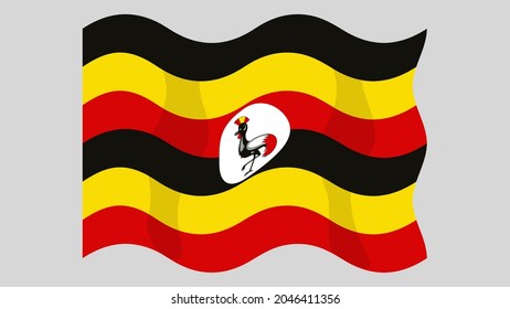 Detaillierte flache Vektorgrafik einer Fahne Ugandas auf hellem Hintergrund. Korrektes Seitenverhältnis.