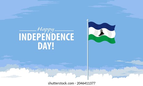 Ilustración detallada de un vector plano de la bandera de Lesotho frente a un fondo celeste nublado. Feliz Día de la Independencia.