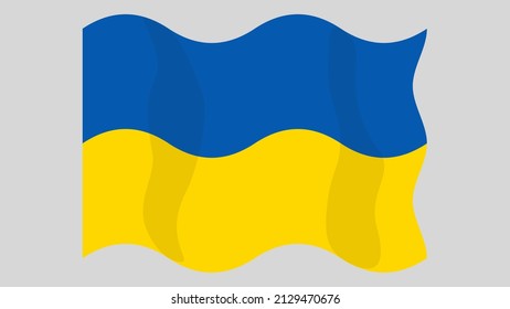 Detailed flat vector illustration of a flying flag of Ukraine on a light background. Correct aspect ratio.