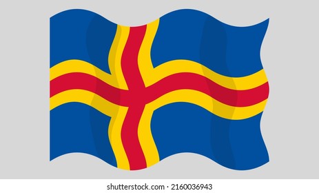 Detailed flat vector illustration of a flying flag of Åland on a light background. Correct aspect ratio.