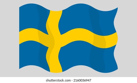 Detailed flat vector illustration of a flying flag of Sweden on a light background. Correct aspect ratio.