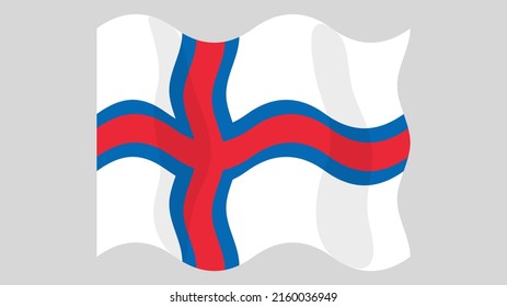 Detailed flat vector illustration of a flying flag of Faroe Islands on a light background. Correct aspect ratio.