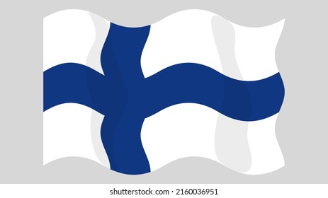 Ilustración vectorial plana detallada de una bandera voladora de Finlandia sobre un fondo luminoso. Relación de aspecto correcta.
