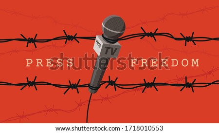 Detailed flat vector illustration of a microphone tangled in barbed wires. World Press Freedom Day. Feel free to use only parts of the illustration too.