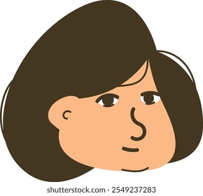 Detailed flat vector illustration of a middle-aged woman smiling, symbolizing a mother or aunt, with dark brown hair.