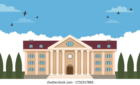 Detailed flat vector illustration of a public building like a museum or a school. International Day for Museums. Feel free to use only parts of the illustration too.