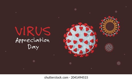 Detailed Flat Vector Illustration Of Several Virus Particles Floating In The Air With One Showing It's Genetic Code. Virus Appreciation Day.