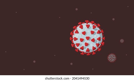 Detailed Flat Vector Illustration Of Several Virus Particles Floating In The Air On A Dark Red Background. Room For Text.