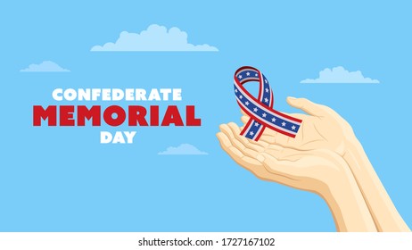 Detailed flat vector illustration of two hands holding a Confederate Ribbon. Confederate Memorial Day. Feel free to use only parts of the illustration too.