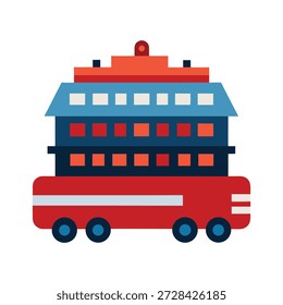 Escena de Vector plano detallada que ilustra sistemas de transporte autónomos multiservicio masivos en ciudades futuristas