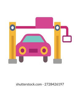 Detailed flat vector scene showing self driving car navigating modern city streets with smart infrastructure