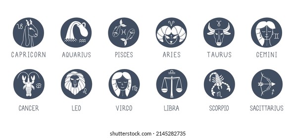 Detailed flat vector set of the zodiac horoscope signs.