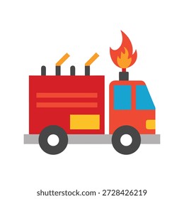 Vista de Vector plana detallada que representa vehículos autónomos de respuesta al fuego que funcionan en entornos de ciudades inteligentes
