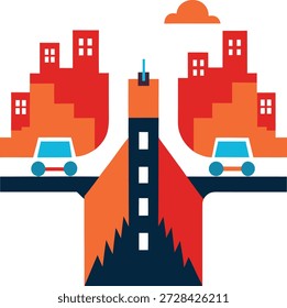 Vista detallada del Vector plano que muestra los entornos del cañón de la ciudad mejorados por la infraestructura de vehículos autónomos