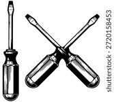Detailed Flathead Screwdriver Vector Illustration in Classic Engraved Style, Perfect for Hardware, Construction, and Home Improvement Themes, Isolated EPS File for Design