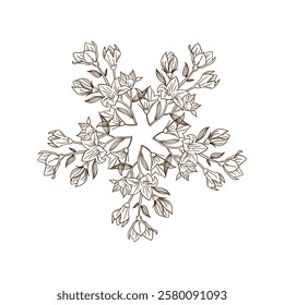 A detailed floral illustration arranged in a radial symmetry with five repeats, offering a balanced and aesthetic botanical composition. Great for wallpapers, decorative art, and branding.