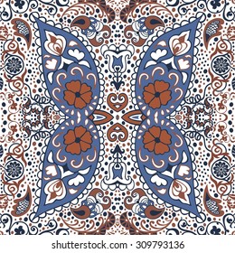 Detailed floral and paisley scarf design.Seamless retro pattern can be used for wallpaper, pattern fills,web page background,surface textures, pillow, scrapbook, textile, indian wedding - stock vector