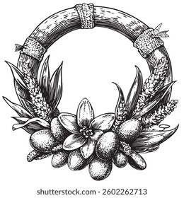 Detailed floral wreath with Easter elements and festive accents