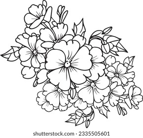 
Detailed flower coloring pages, sketch contour bouquet of primrose flowers, Sketch primula flower drawing, flower cluster drawing, Easy flowers coloring pages, February birth coloring pages for adult