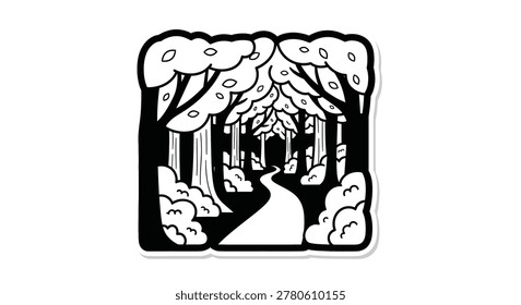 Detailed forest scene in black and white