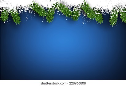 Detailed Frame With Fir. Blue Christmas Background. Vector Illustration. 